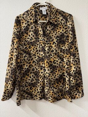 Rena Rowan Black and Tan Leopard Print Blouse